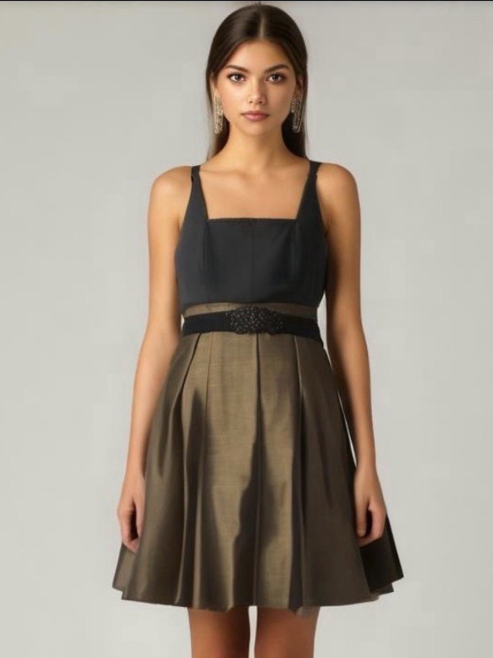 Wrapper embellished metallic skirt formal party cocktail dress size 6